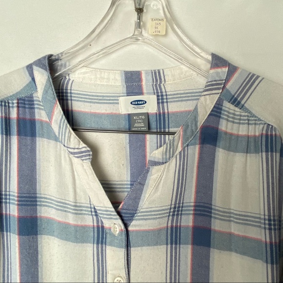Old Navy Girls White/Blue Tunic Style Plaid Shirt - Picture 2 of 12